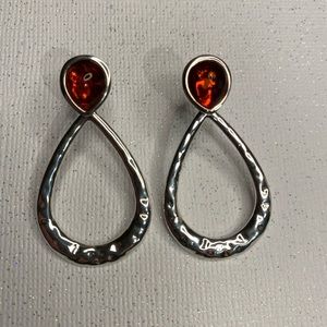 Amber Hammered Pear Drop Post Earrings